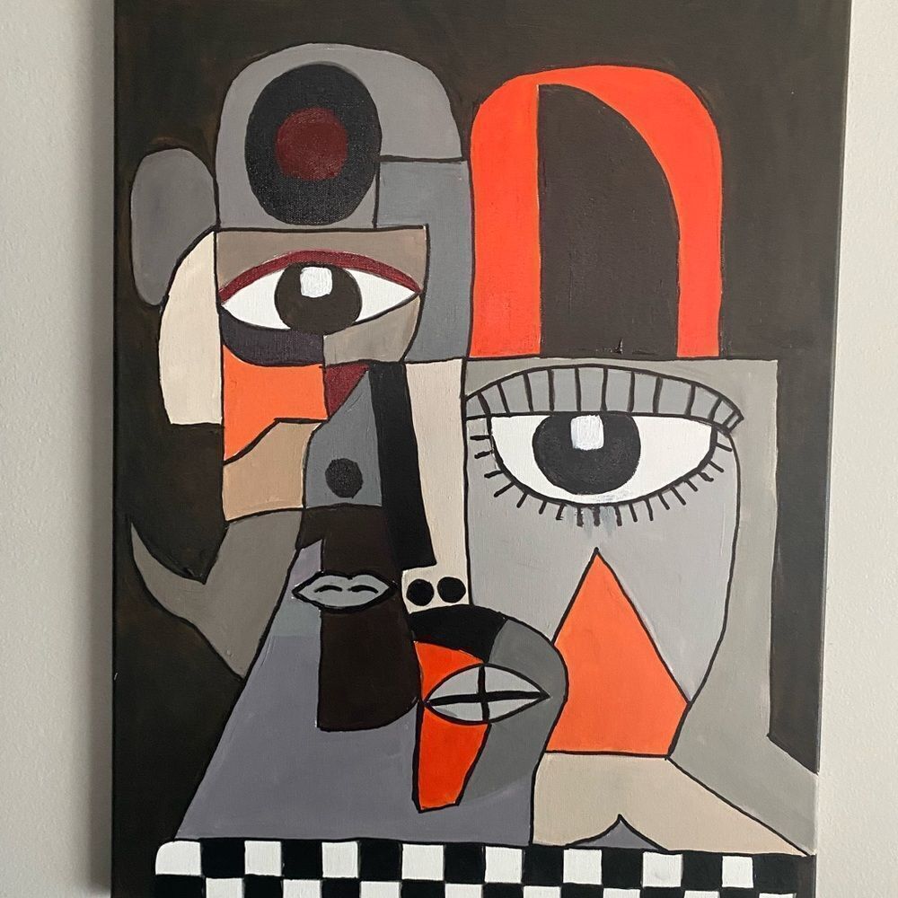 Abstract cubism art 18 x 24 canvas